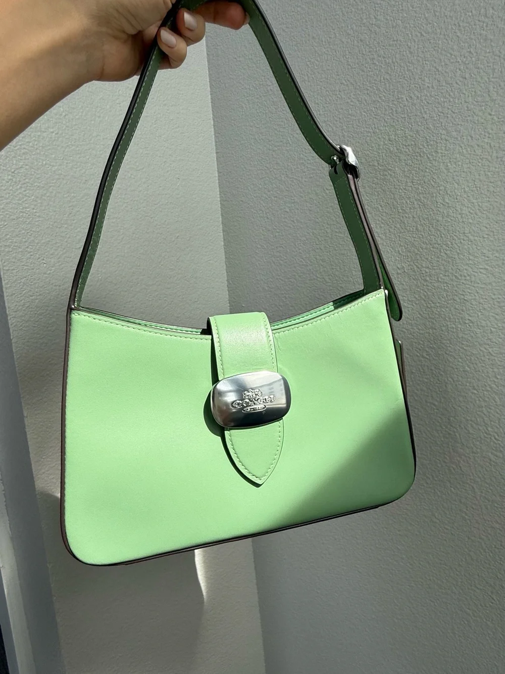 Coach Eliza Mint Green Shoulder Bag with Silver Hardware